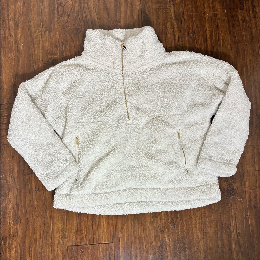 Tommy Hilfiger Large Cream Sherpa Pullover with Gold Accents #LJ7